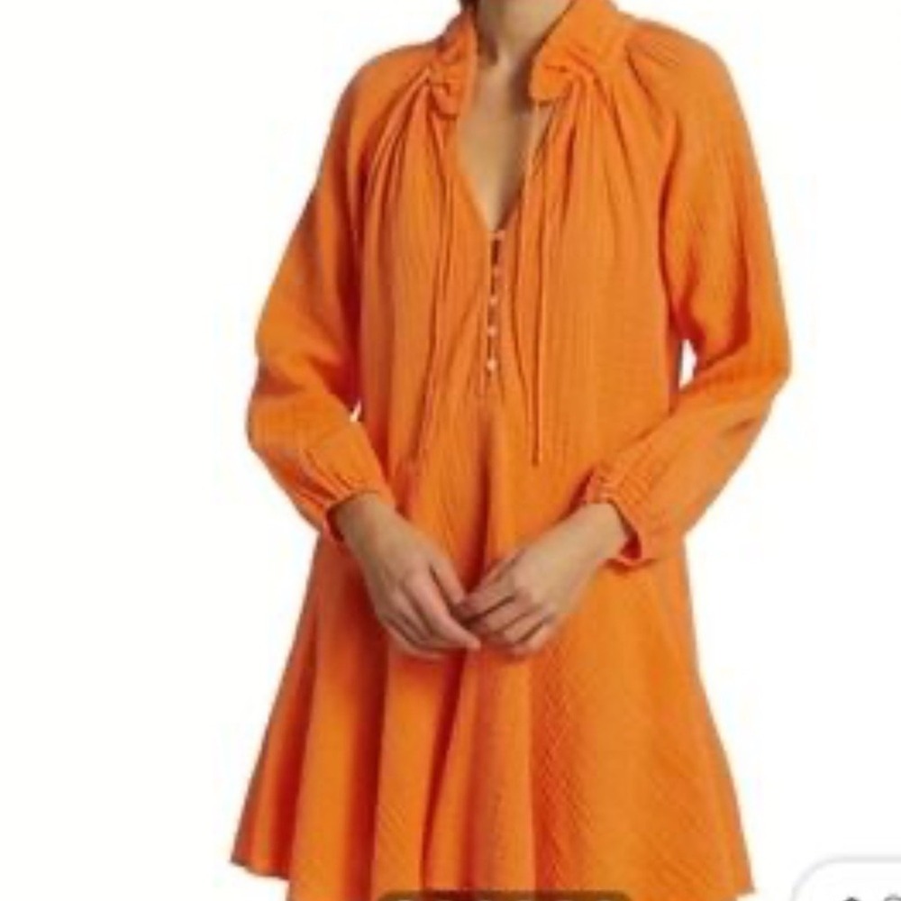 Magaschoni Size Medium Tumeric Flowy‎ 100 Organic Cotton Gauze mini dress - Picture 2 of 14